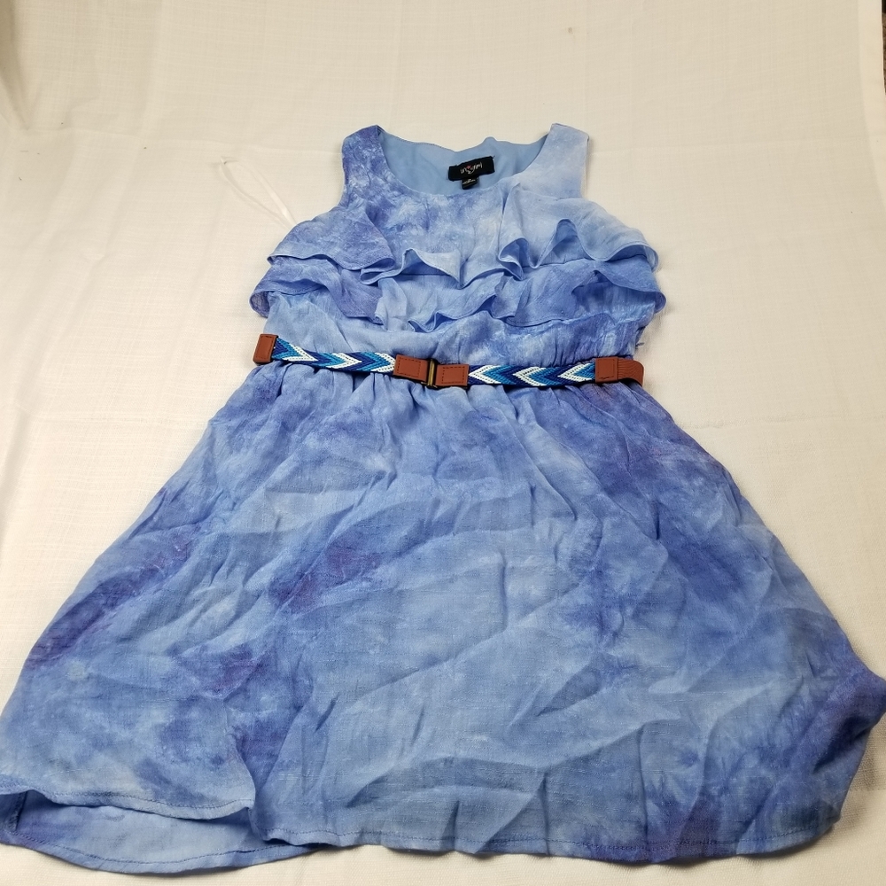 Girls blue tie dye belted dress size 14